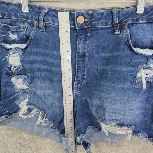 Womens Rue+ Blue Denim Shorts Distressed Hi Rise Cut Off Hem 2" Inseam Size 20 - Picture 5 of 10